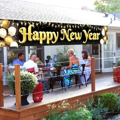 Vista 6 de KatchOn, Pancarta Grande de Feliz Año Nuevo 2026-120x20 Pulgadas Pancarta de NYE Letrero de Feliz Año Nuevo para el Jardín para Decoraciones