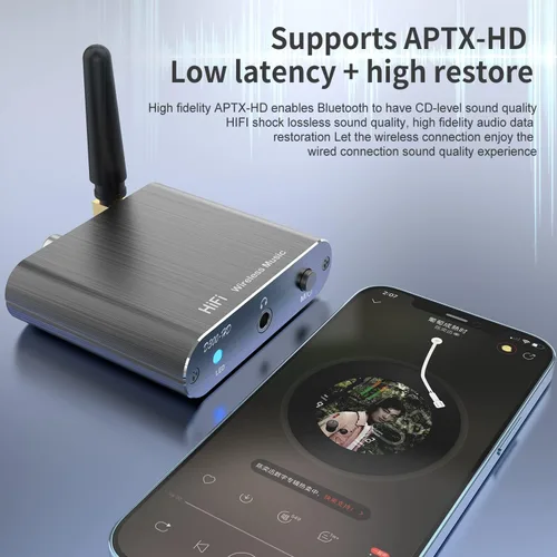 Vista 7 de Adaptador receptor Bluetooth 5.2 para altavoces estéreo para el hogar antiguo, receptor transmisor de audio inalámbrico para auriculares, soporte