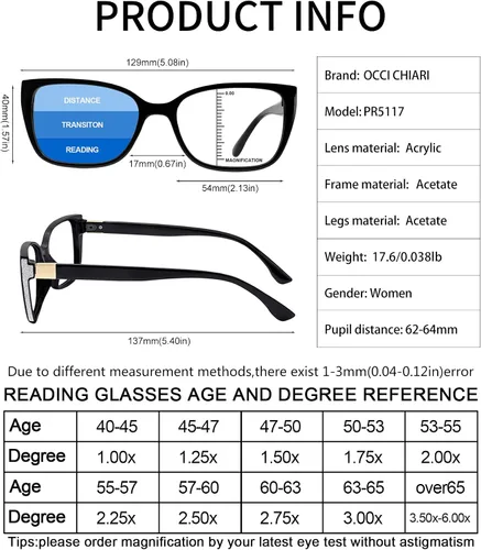 Vista 6 de OCCI CHIARI Gafas de lectura progresivas multienfoque para mujer, a la moda, bloqueo de luz azul, lectores 1.0 1.5 2.0 2.5 3.0 3.5
