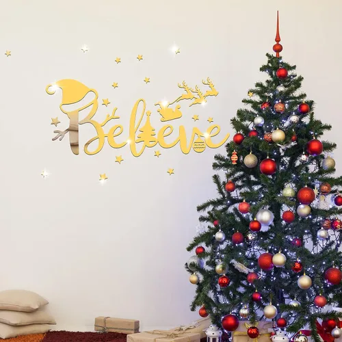 Vista 4 de Espejo acrílico de muñeco de nieve de Navidad, adhesivo autoadhesivo para ventana, calcomanía decorativa de pared para bricolaje, hogar, pared