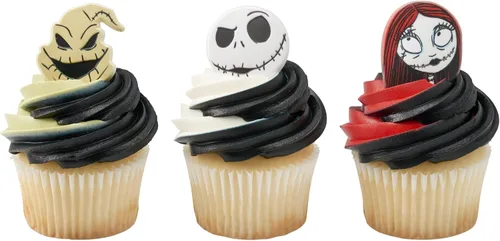 Vista 9 de DecoPac Anillos de The Nightmare Before Christmas, decoraciones de cupcakes con Jack, Sally y Oogie Boogie, paquete de 24
