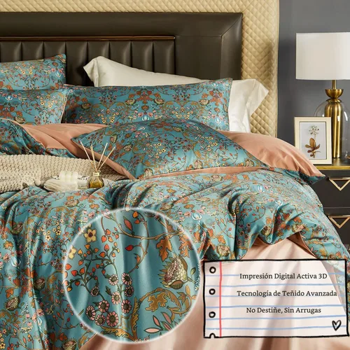 Vista 3 de Juego de Funda de Edredón de Estilo Vintage, 5 PCS Juego de Funda de Edredón Boho, Juego de Ropa de Cama Floral Paisley, Funda de Edredón Floral