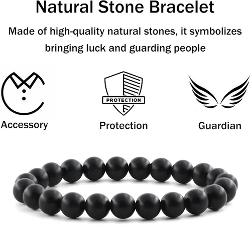 Vista 3 de Ouubuuy Pulsera elástica de cuentas de piedra natural de 0.315in para hombres y mujeres, pulseras de cuentas de piedras preciosas de cristal curativo