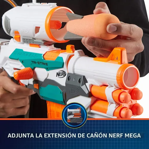 Vista 4 de Nerf Modulus Tri-Strike Blaster, Cañón Mega, Lanzacohetes, Cargador, 1 Cohete, Juegos al Aire Libre para Niños (Exclusivo de Amazon)