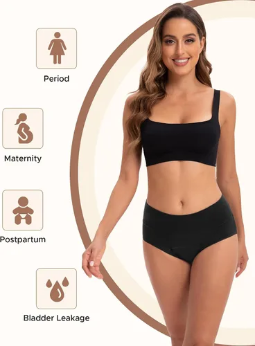 Vista 6 de INNERSY Ropa interior de época para mujer, a prueba de fugas, de cintura alta, bragas menstruales de algodón, paquete de 3