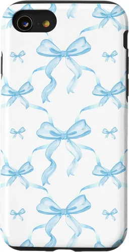Vista 18 de Cintas y lazos estéticos de color azul claro para iPhone 16 en estuche de acuarela