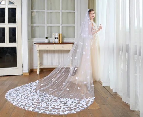 Vista 2 de Newdeve - Velos de boda con diseño de mariposa 2 niveles con peine