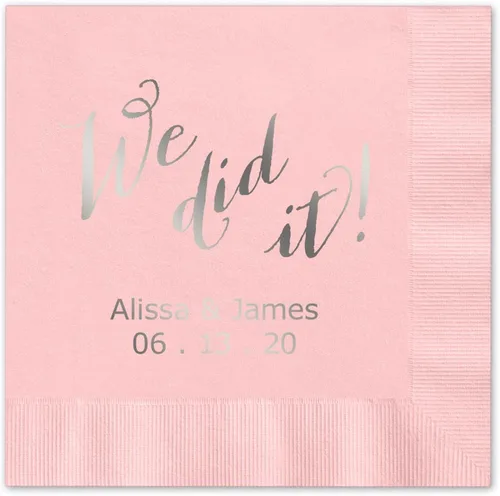 Vista 5 de We Did It - Servilletas de cóctel personalizadas, 100 servilletas negras de papel de 3 capas impresas en papel acuñado, plegadas de 4 3/4 x 4 3/4
