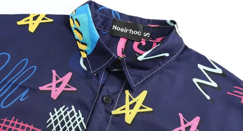 Vista 3 de Camisas de los años 80 para hombre, camisa de los años 90, camisa retro casual con botones, camisa hawaiana, camisa de discoteca, camisas de playa