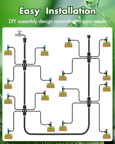 Vista 5 de Kits de sistema de riego por goteo de 95.5 pies - Aspersor automático de riego de jardín con manguera de tubo de 1/2 y 1/4 pulgadas, equipo de riego