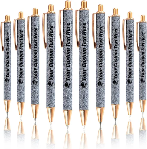 Vista 22 de 10 bolígrafos personalizados con purpurina, bolígrafos impresos personalizados a granel, bolígrafos retráctiles de tinta negra para graduación