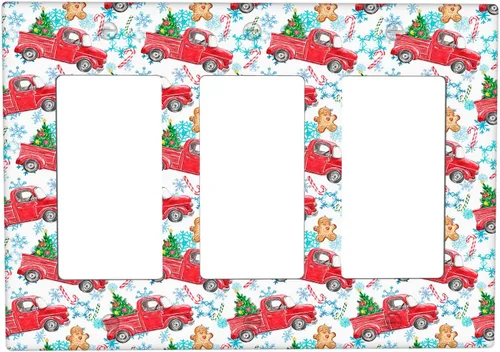 Vista 59 de Cubierta de interruptor de luz dúplex de 1 banda, cubierta decorativa de Navidad con copos de nieve rojos, placa frontal decorativa para cocina