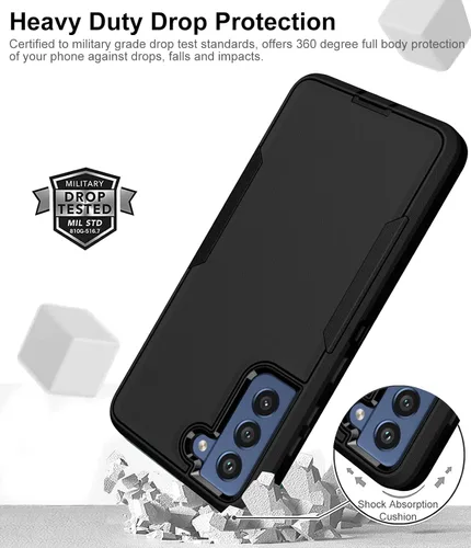 Vista 7 de Funda para Samsung Galaxy S21 FE 5G y protector de pantalla de vidrio, cubierta de puerto a prueba de polvo, protección de cuerpo completo, funda