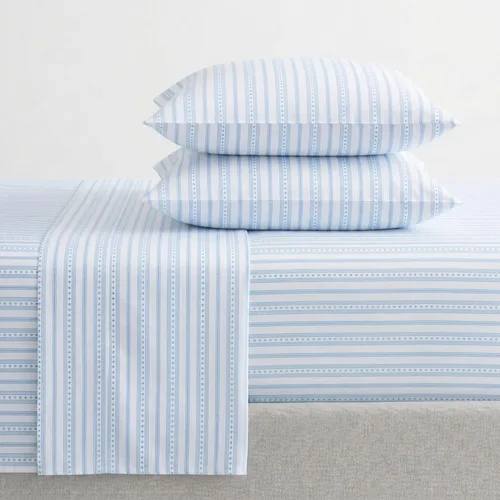 Vista 64 de Martha Stewart - Juego de sábanas tamaño individual con sábana bajera y funda de almohada, ropa de cama de percal de algodón con una sensación