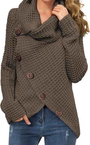 Vista 27 de GRECERELLE - Suéteres de cuello alto con cuello grueso, manga larga, dobladillo asimétrico, sueltos, de punto, para mujer, de otoño, S-2XL 02 negro