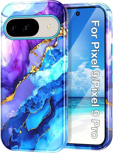 Vista 8 de Btscase Funda para Google Pixel 9 Pro 2024 [grado militar a prueba de golpes] elegante patrón de mármol delgado protector 3 capas de policarbonato