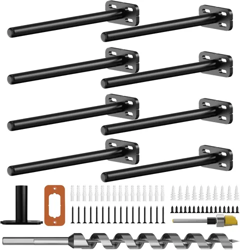 Vista 18 de 4 piezas de soportes de estante de pared resistentes para estantes flotantes ocultos, soportes de estante negros decorativos para estantes flotantes