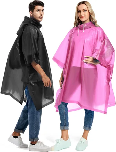 Vista 8 de Paquete de 2 ponchos de lluvia para adultos, reutilizables, impermeables, de supervivencia, emergencia, resistente, con capucha con cordón