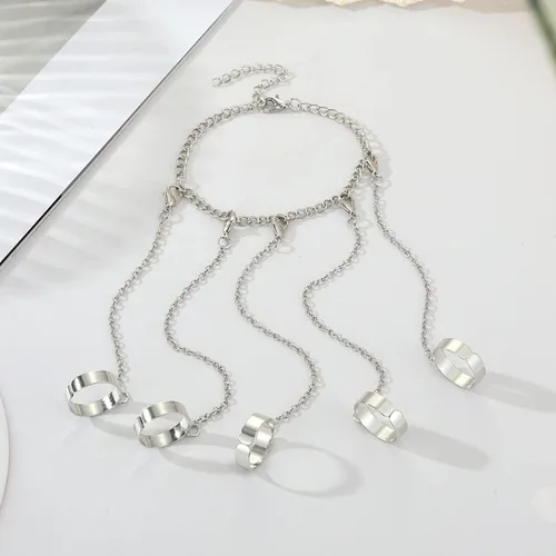 Vista 2 de Pulsera de cadena punk para mujer, ajustable, gótico, genial, apilable, arnés de mano, anillos de cadena, pulsera Eboy Egirls Hiphop Rock