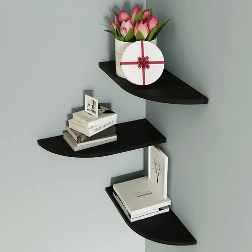 Vista 5 de WELLAND Juego de 3 estantes de esquina flotantes para montaje en pared, para baño, dormitorio, sala de estar, cocina, oficina y más (negro)