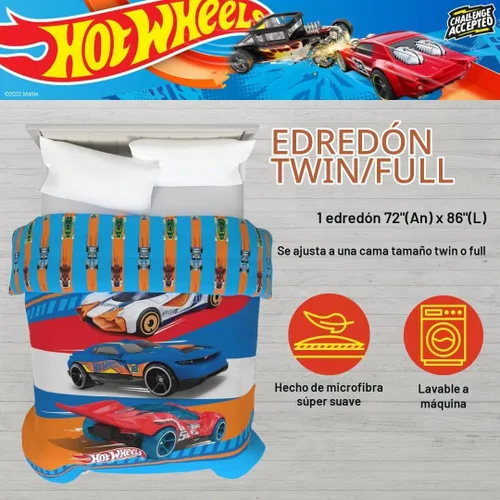 Vista 3 de Franco Ropa de cama para niños, edredón reversible de microfibra súper suave, tamaño individual/matrimonial, Hot Wheels