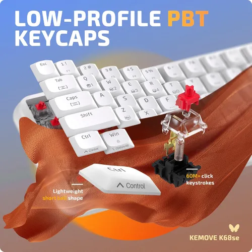 Vista 4 de KEMOVE K68se Teclado mecánico para juegos, teclado RGB 60% con interruptor lineal rojo, blanco