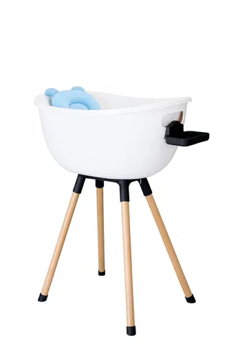 Vista 10 de Bañera de lujo para bebé con soporte de madera, diseño convertible de 3 etapas, ergonómico y protector de espalda (paquete negro (moderno))