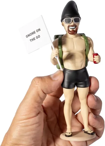 Vista 6 de Gnomo de viaje macho adulto Mini figura de gnomos con soporte AirTag integrado Compañero de viaje de aventura para viajes por carretera