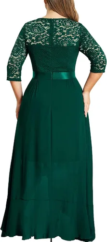 Vista 2 de Miusol - Vestido largo de mujer de talla extragrande con vuelos florales y encaje elegante para dama de honor
