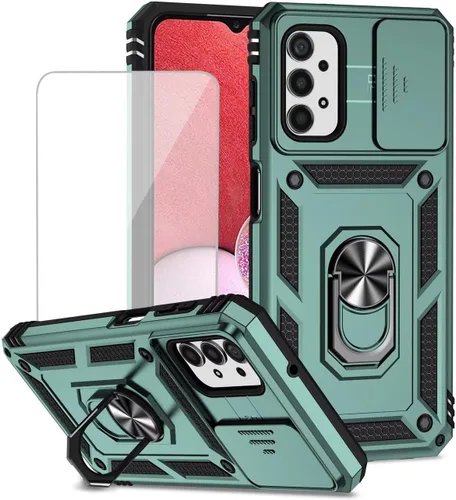 Vista 11 de Funda para Galaxy A13 4G/Samsung A13 LTE 4G SM-A135F con protector de pantalla de vidrio templado y cubierta de cámara deslizante, anillo magnético