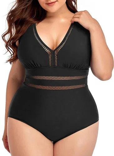 Vista 4 de Daci - Traje de baño sexy para mujer de una sola pieza talla extra grande con cuello en V sin espalda