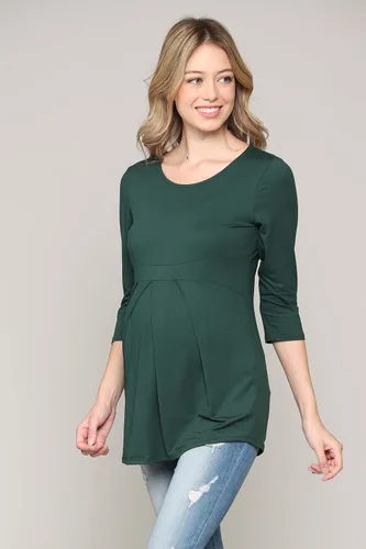 Vista 72 de LaClef - Blusa de maternidad para mujer, cuello redondo, manga 3/4, plisada al frente, estilo peplum