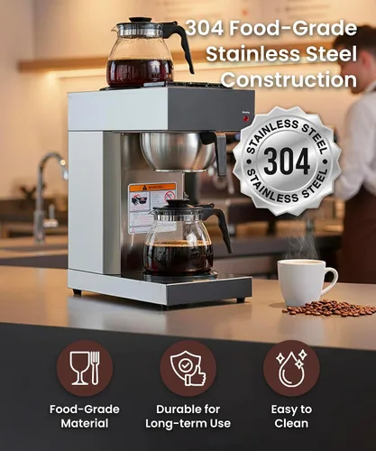 Vista 4 de SYBO Cafetera comercial de 12 tazas, cafetera de acero inoxidable industrial con 2 calentadores