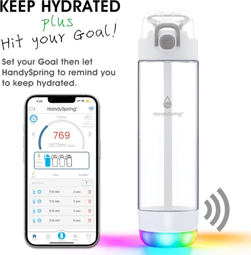 Vista 2 de Botella de agua inteligente con recordatorio para beber agua, luces y sonido, rastreador de ingesta de agua, recargable, plástico Tritan