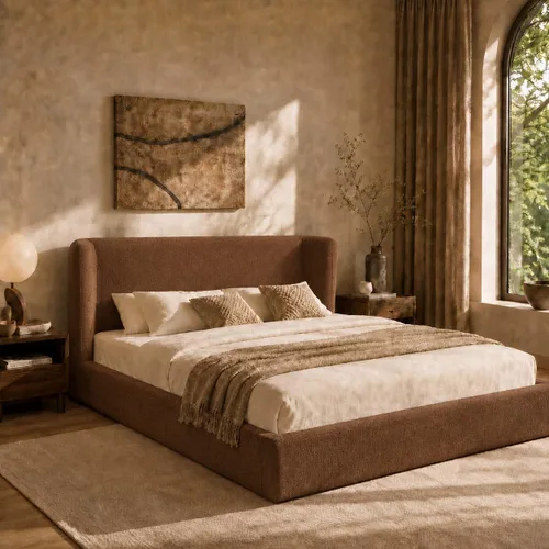 Vista 11 de Anwick Marco de cama King Cloud con cabecero, plataforma tapizada Blanco crema