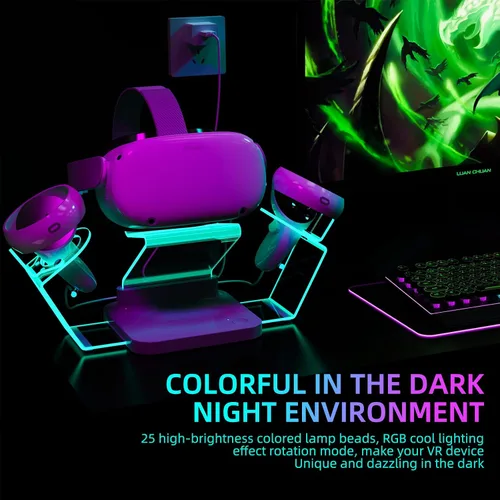 Vista 3 de Joso Base de carga con luz LED para Oculus Quest 2, estación de carga con 2 baterías recargables para accesorios Meta Oculus Quest 2, correa Elite