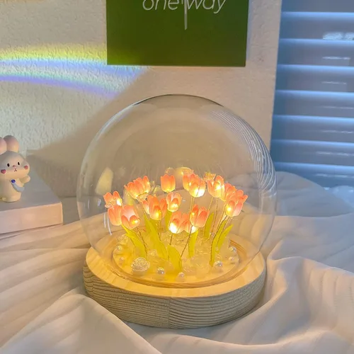 Vista 2 de Luz nocturna de tulipán hecha a mano, decoración de tulipanes para dormitorio, luz de sueño, atmósfera, simulación, flores, regalo de cumpleaños 20