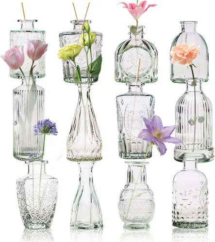 Vista 10 de Juego de 40 Piezas de Floreros Pequeños, Floreros para Centros de Mesa, Lindos Floreros de Cristal Pequeños al Por Mayor, Floreros Pequeños