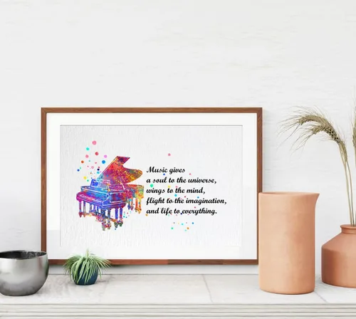 Vista 2 de Dignovel Studios Música de piano sin marco de 8 x 10 pulgadas da un alma al universo músico citas inspiradoras diciendo sabiduría acuarela impresión