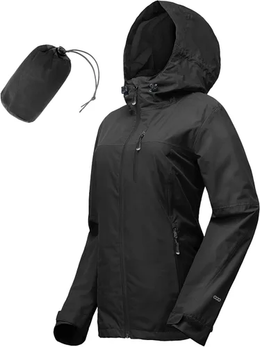 Vista 19 de Chaqueta impermeable plegable para mujer 33,000ft, ligera, impermeable, con capucha, para ciclismo y bicicleta, cortavientos Tono aguamarina
