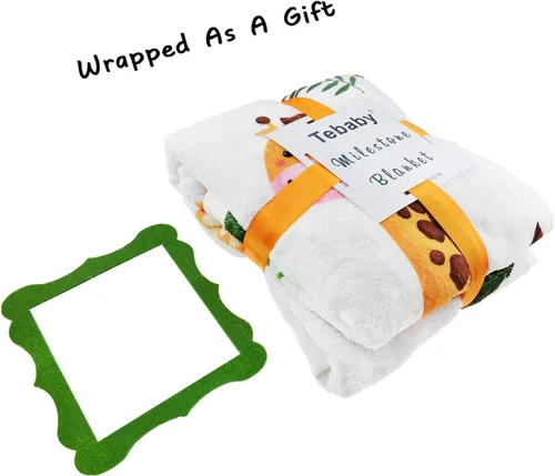 Vista 3 de Manta mensual de hito para bebé, diseño de animales de la selva, manta neutral para el mes del recién nacido, regalo personalizado para ducha