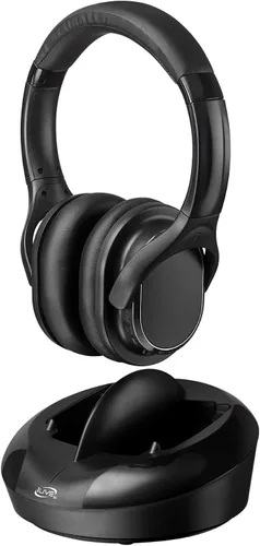 Vista 2 de iLive Electronics Auriculares inalámbricos de radiofrecuencia con transmisor/base de carga, negro (IAHRF79B)