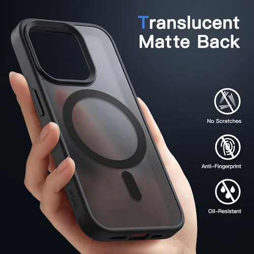 Vista 4 de JETech Funda magnética para iPhone 15 Pro Max de 6.7 pulgadas, compatible con MagSafe, translúcida mate, delgada, a prueba de golpes, color negro