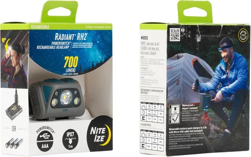Vista 9 de Nite Ize Radiant RH2 PowerSwitch - Linterna frontal recargable para camping y senderismo, batería recargable, luz manos libres con 7 modos