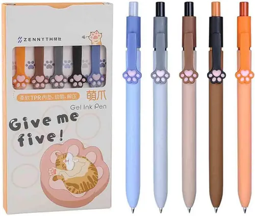 Vista 6 de BXCNCKD Lindo bolígrafo para gatos, bolígrafo telescópico de garra de gato, lindo bolígrafo kawaii, bolígrafo de tinta negra japonesa con 5