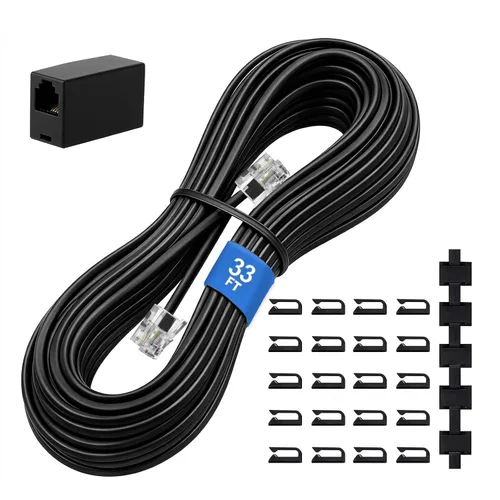 Vista 23 de Uvital Cable de extensión de teléfono de 15 pies, acoplador RJ11 y clips de Negro