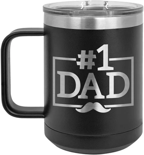 Vista 17 de NUMBER 1 DAD B Blue Taza de café de 15 oz con tapa deslizante Taza de café de viaje aislada Ideas de regalos del día del padre de hijo o hija