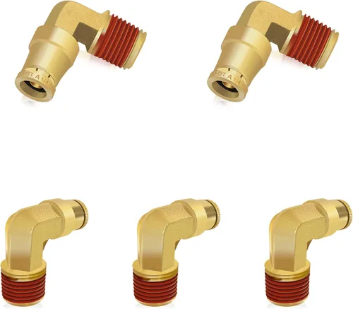Vista 18 de Siptenk 1/2" Codo DOT de Latón Empuje para Conectar Accesorios de Línea de Aire 5 PIEZAS, Tubo de 1/2" OD x Rosca NPT de 1/2" Accesorios de Conexión