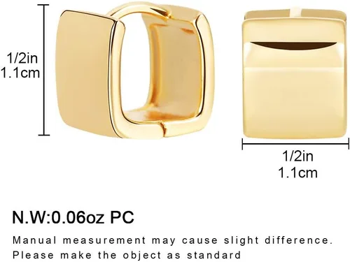Vista 5 de Aretes de aro chapados en oro de 14 quilates, pequeños aros cuadrados para mujer, aretes minimalistas lindos para mujeres y niñas, regalo de oro