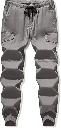 Vista 7 de JMIERR Pantalones cargo de moda para hombre, casuales, de algodón, elásticos, de sarga con cordón, pantalones deportivos con 6 bolsillos